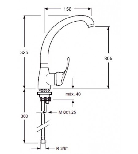 Monomando Fregadero Vertical C/Tubo