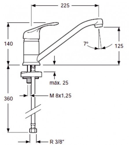 Monomando Fregadero Vertical Caño Horizontal