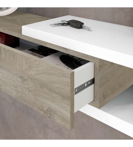 Recibidor 1 cajón + espejo Roble Alaska / Blanco Artik