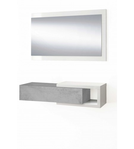 Recibidor 1 cajón + espejo Blanco Artik / Cemento