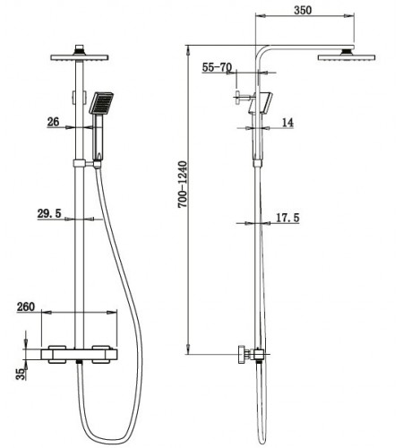 Columna Ducha Skara Monomando NEGRA (R25)